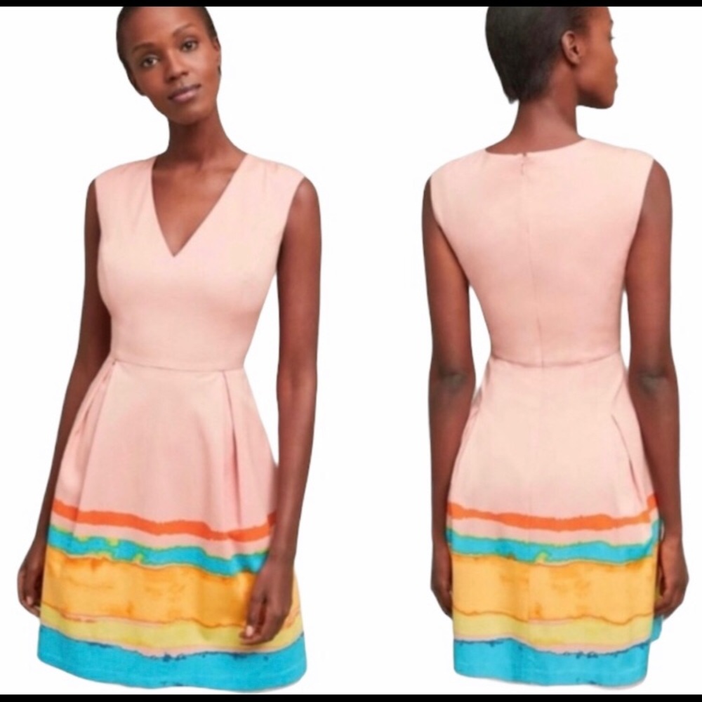 NWOT Tracy Reese for Anthropologie Peach and Rainbow striped dress